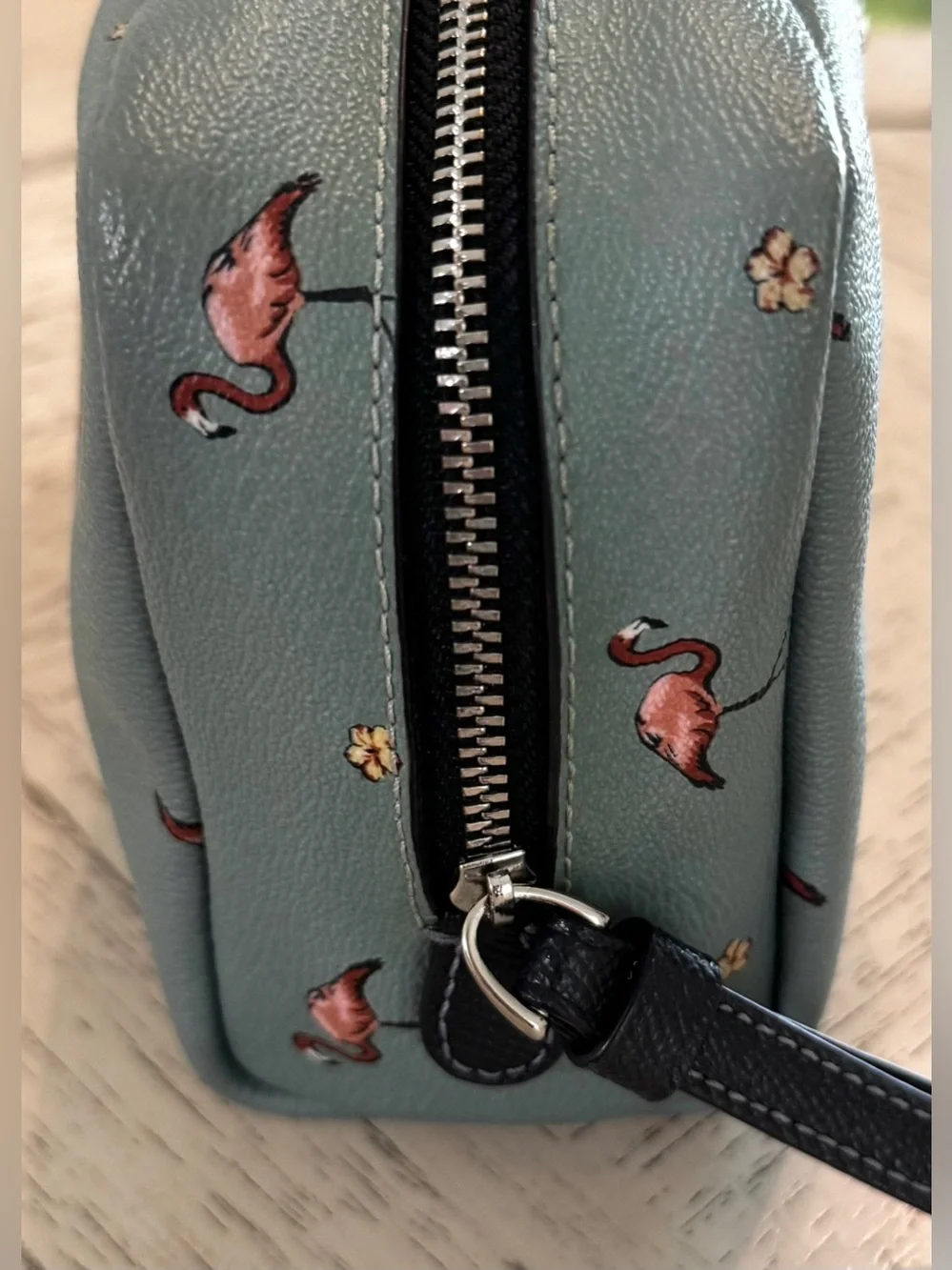 Coach Boxy Cosmetic Case 20 Flamingo Print Aquamarine F29374
